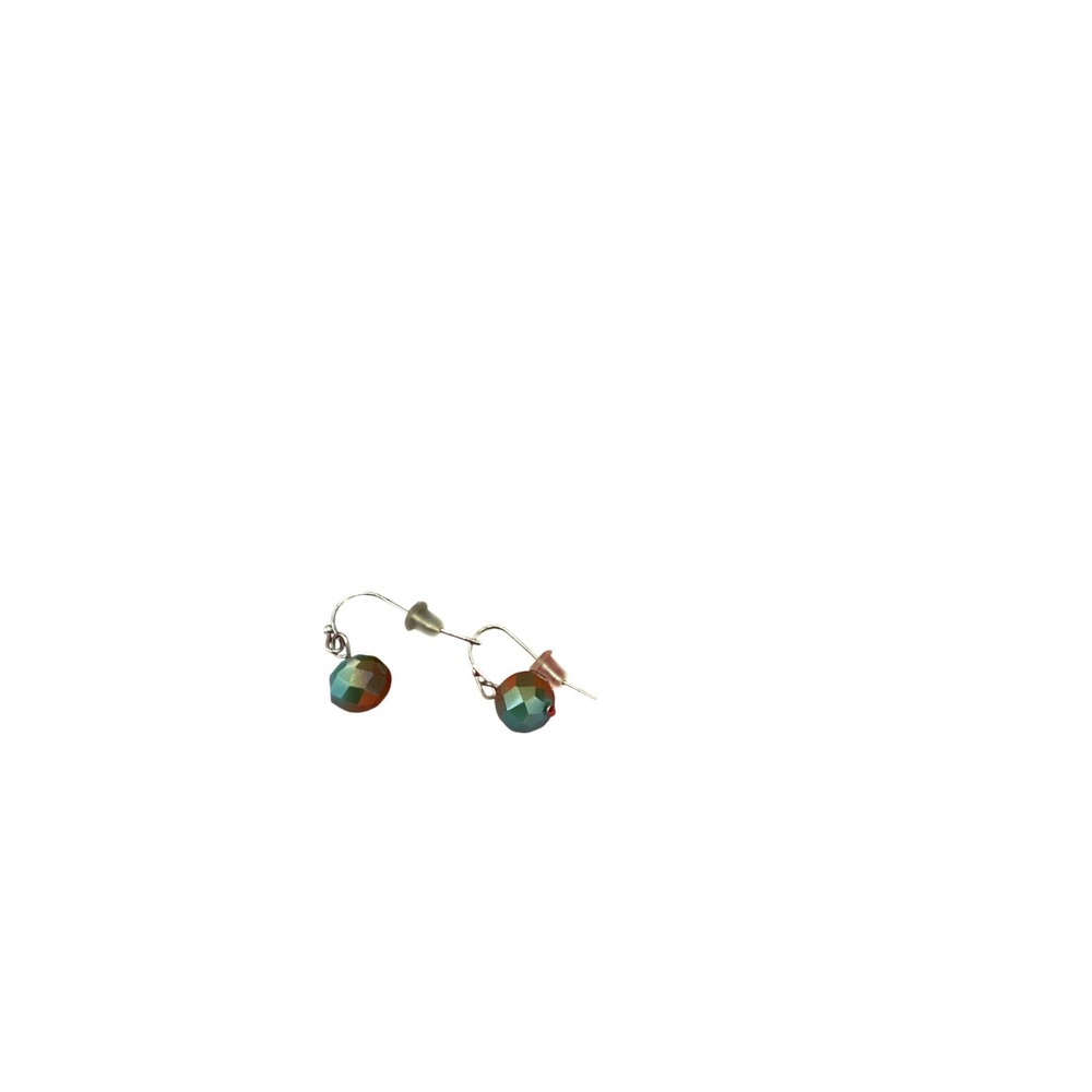 Story by Davinci Iridescent Teal Faceted‎ Bead Drop Earrings Silver Tone Hook